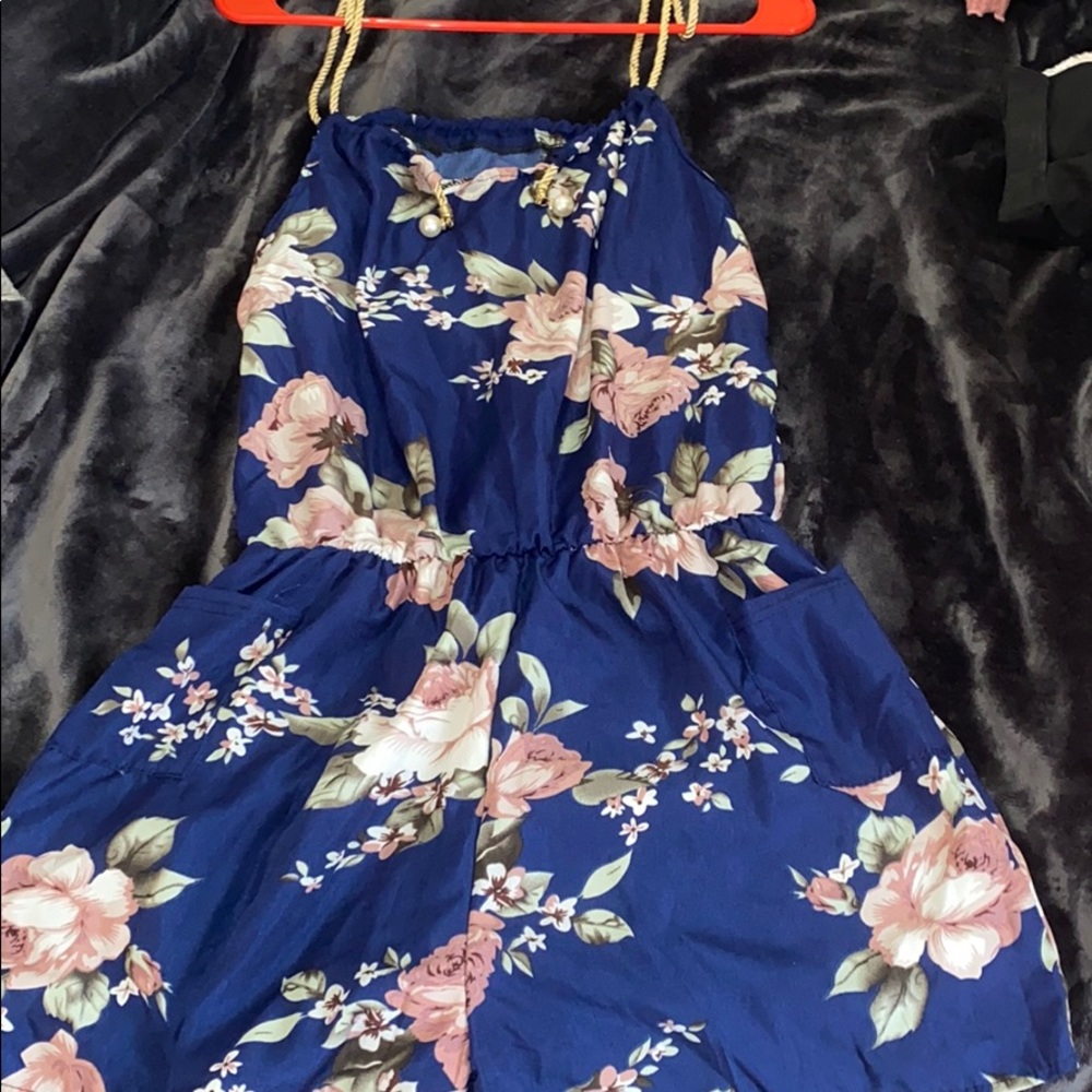 Blue w/ flowers shorts rompers piece